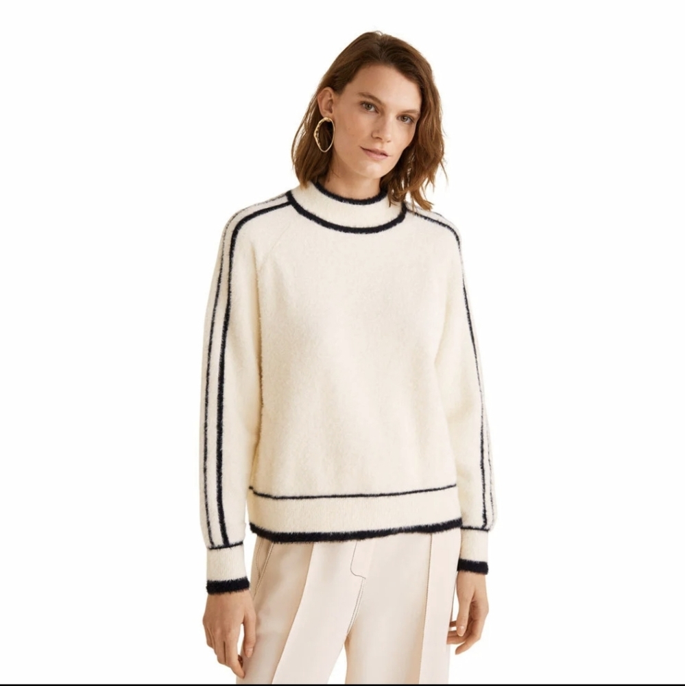 MANGO Contrasting Stripe Cream/Black Soft Sweater. Sz. Large. NWOT - Picture 3 of 10